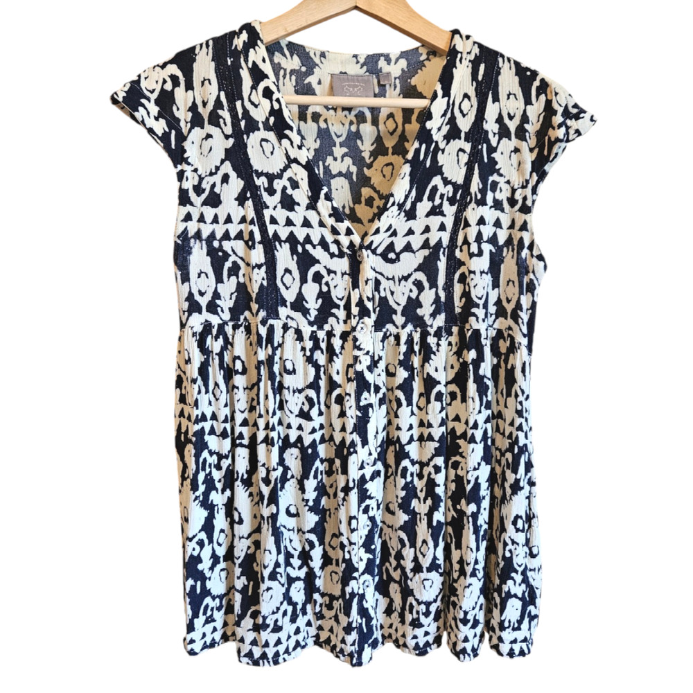 Anthropologie Vanessa Virginia Tunic Blouse Top Navy Cream Women's XSmall